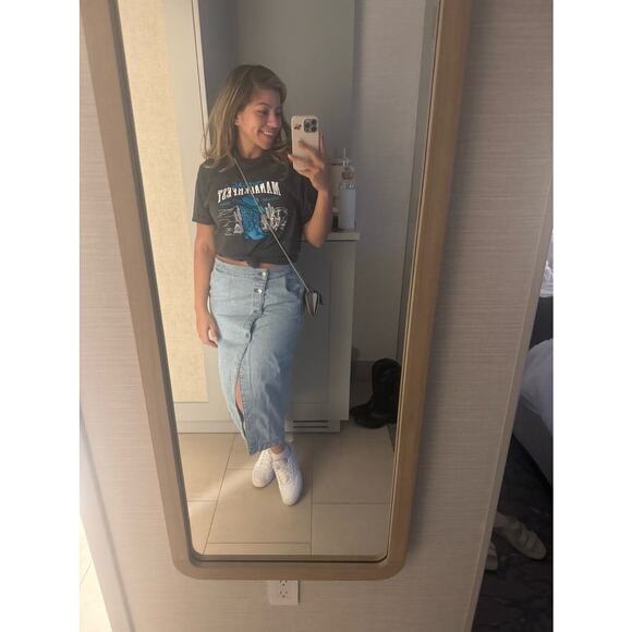 MADEWELL Light Blue Denim 100% Cotton Button Front Wrap Midi Skirt Size 27 - Picture 14 of 16